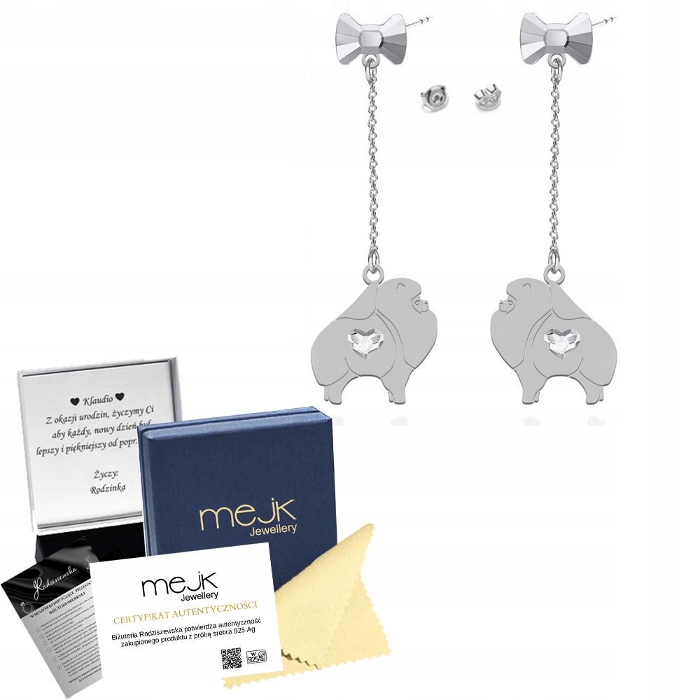 Stříbrné Náušnice se psem Miniaturní špic 925 Žena Šperky Dedikace
