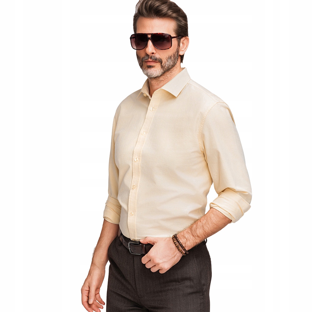 Pastelová bavlněná pánská košile typu oxford světle žlutá V3 K705 vel S