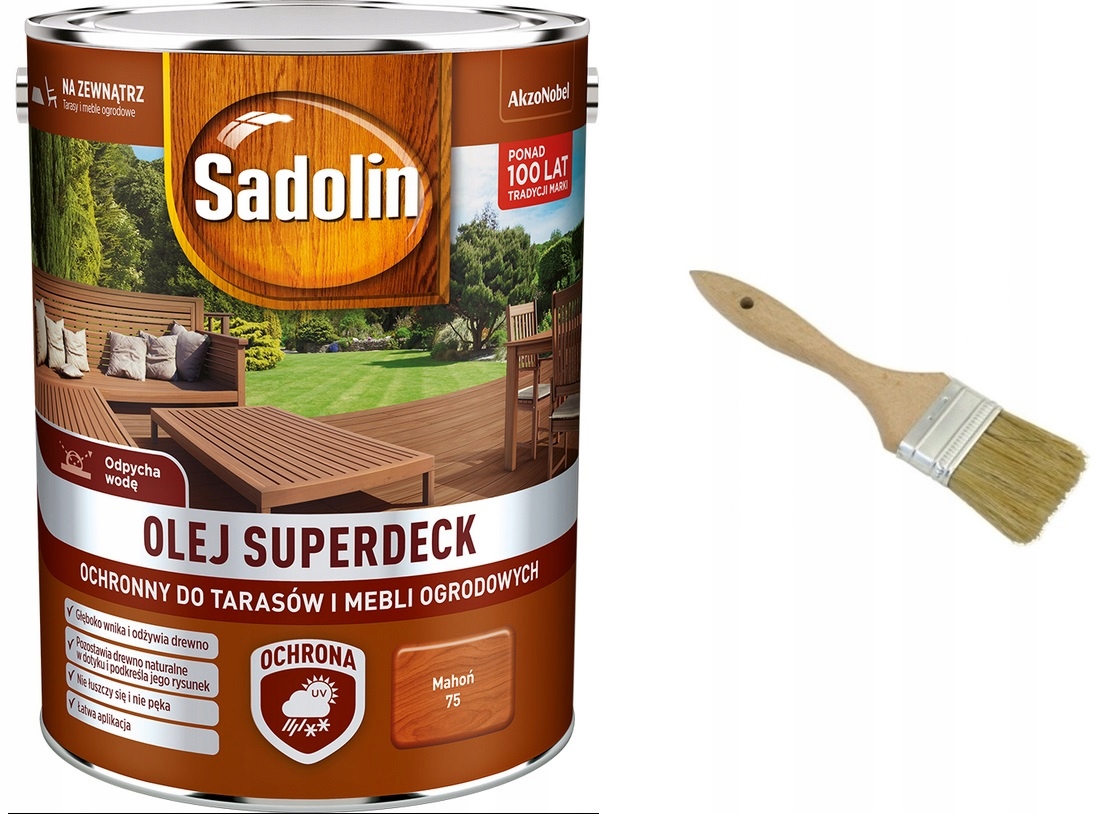 

Sadolin Superdeck olej do drewna mahoń, 5l +pędzel