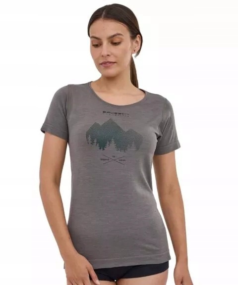 Koszulka damska merino wool Brubeck krótki rękaw Góry 9 szara rozmiar M