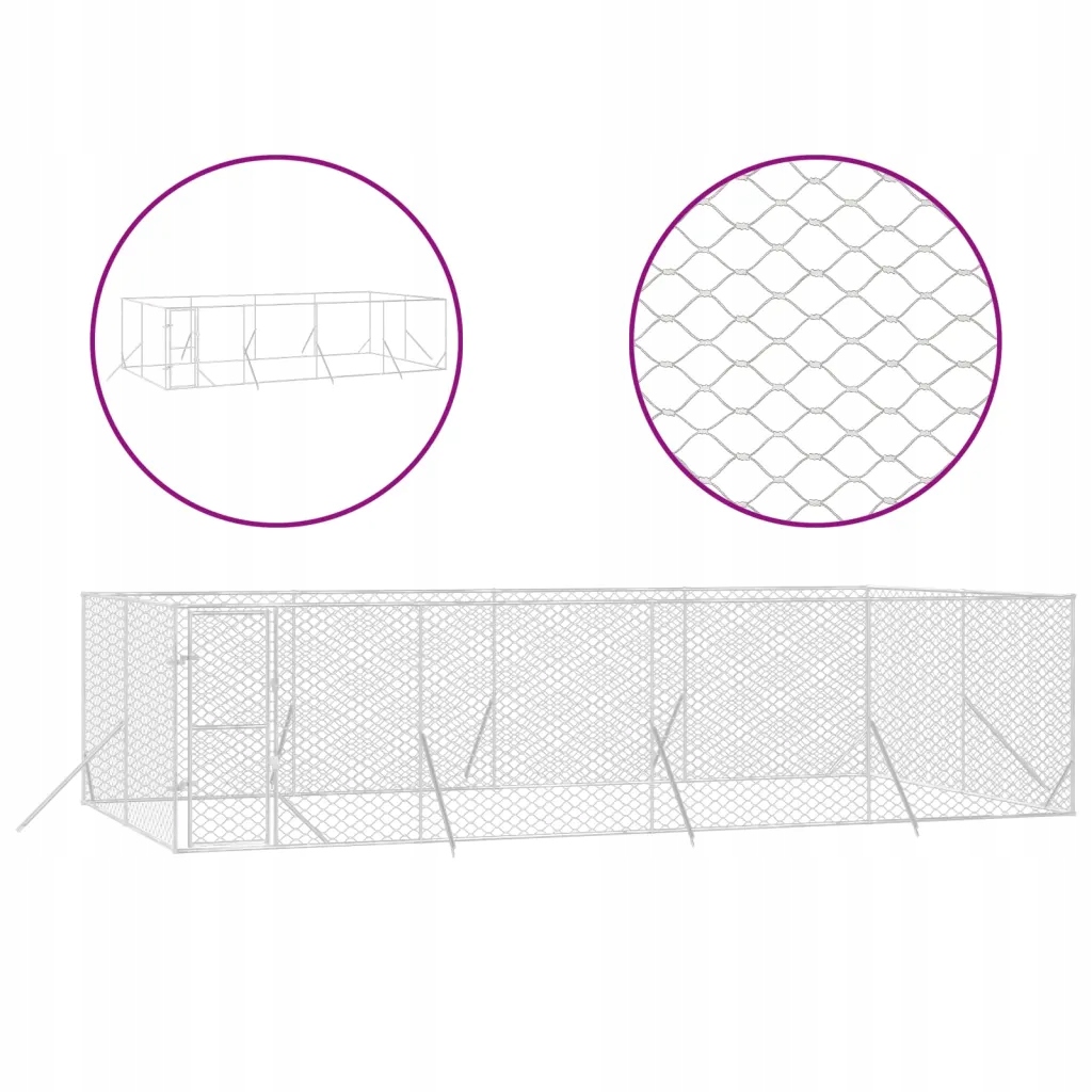 Levně Kotec pro psa, stříbrná, 8x4x2 m, ocel