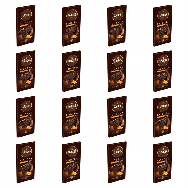 Wawel Czekolada Premium Gorzka 64% cocoa Skórka z pomarańczy 90g X16