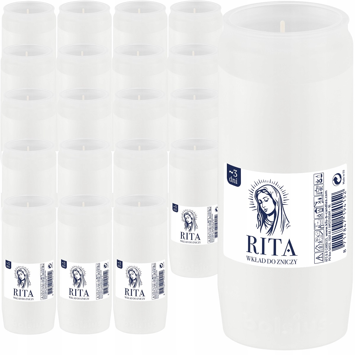 Wkłady Parafinowe do Zniczy Bolsius compo RITA R3 ~3 dni palenia 20 sztuk