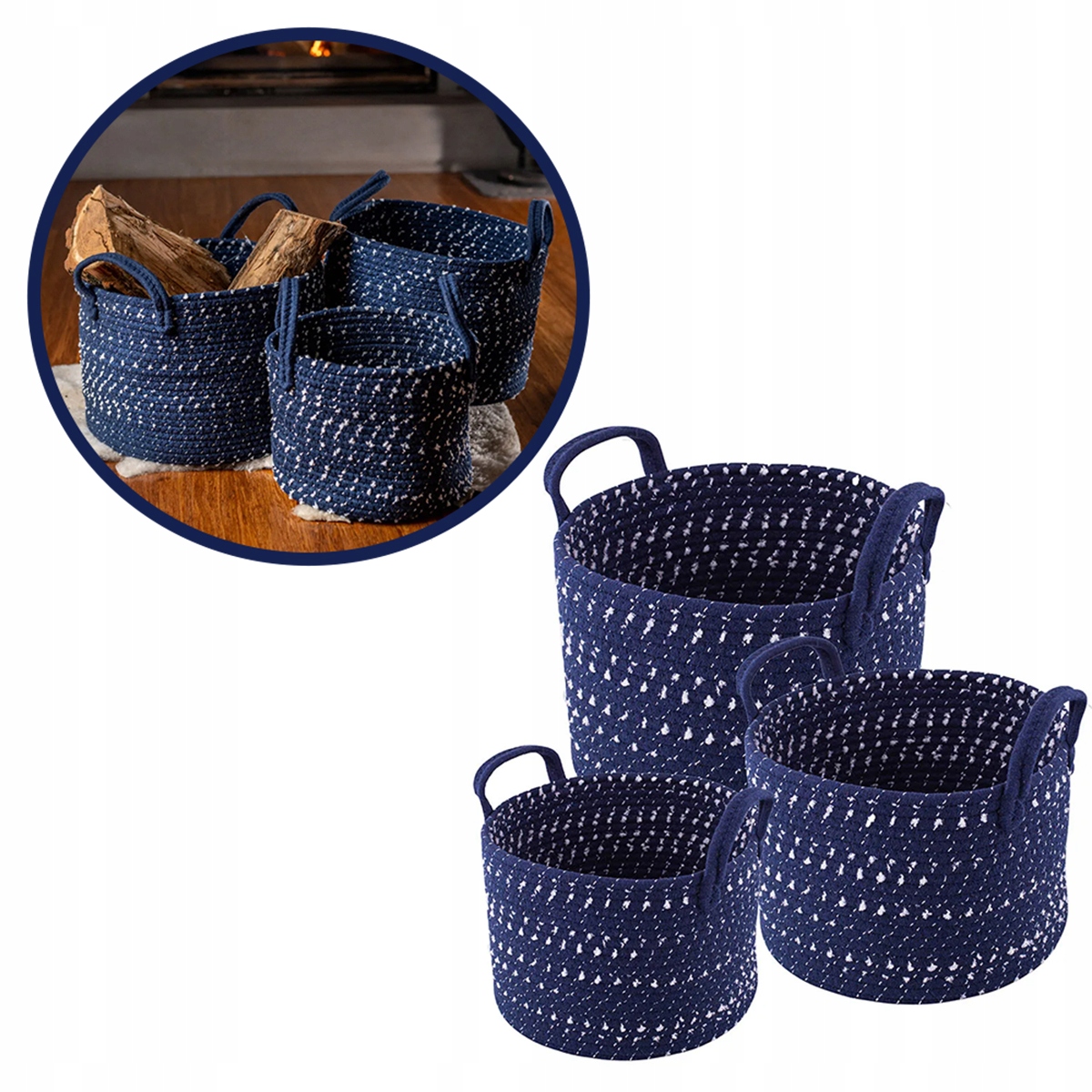 Pletené obaly na dárkové koše Altom Design Boho, modré, 3 ks