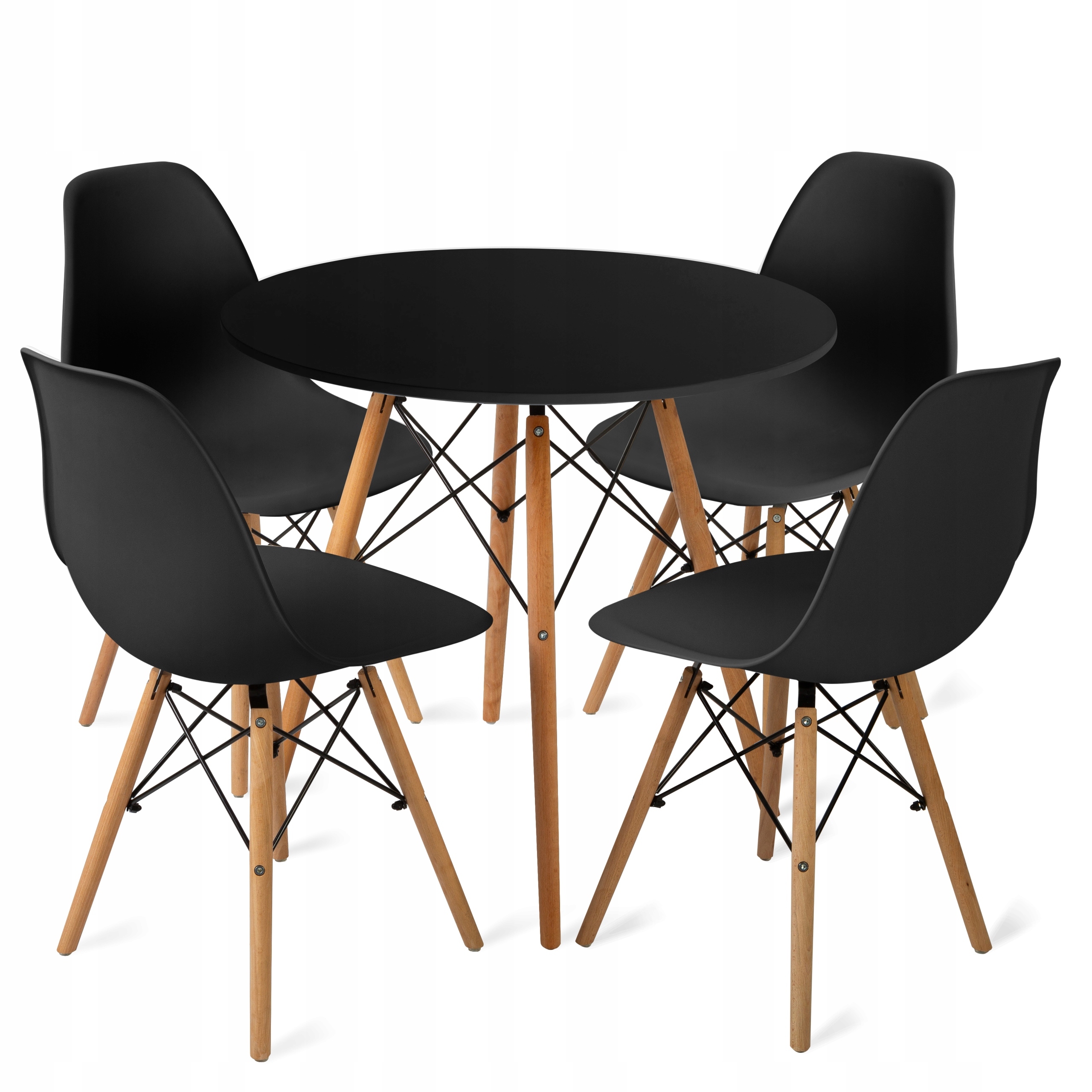 Stół Skandynawski fi80 Black+4xkrzesło Milano Czarne
