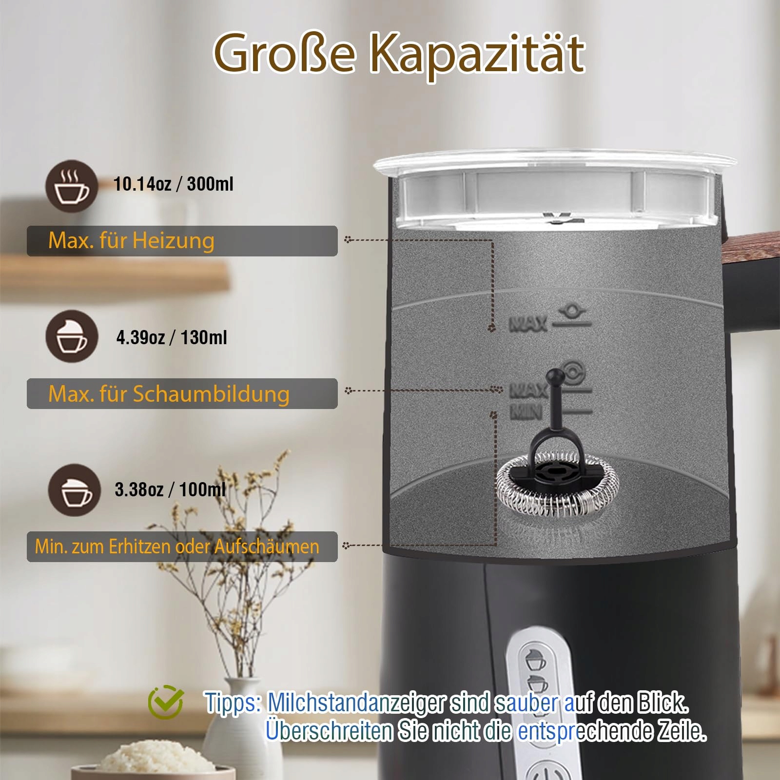 NESSGRAIM Elektryczny Spieniacz Do Mleka 4w1 Czarny Automatyczny — miniatura 3