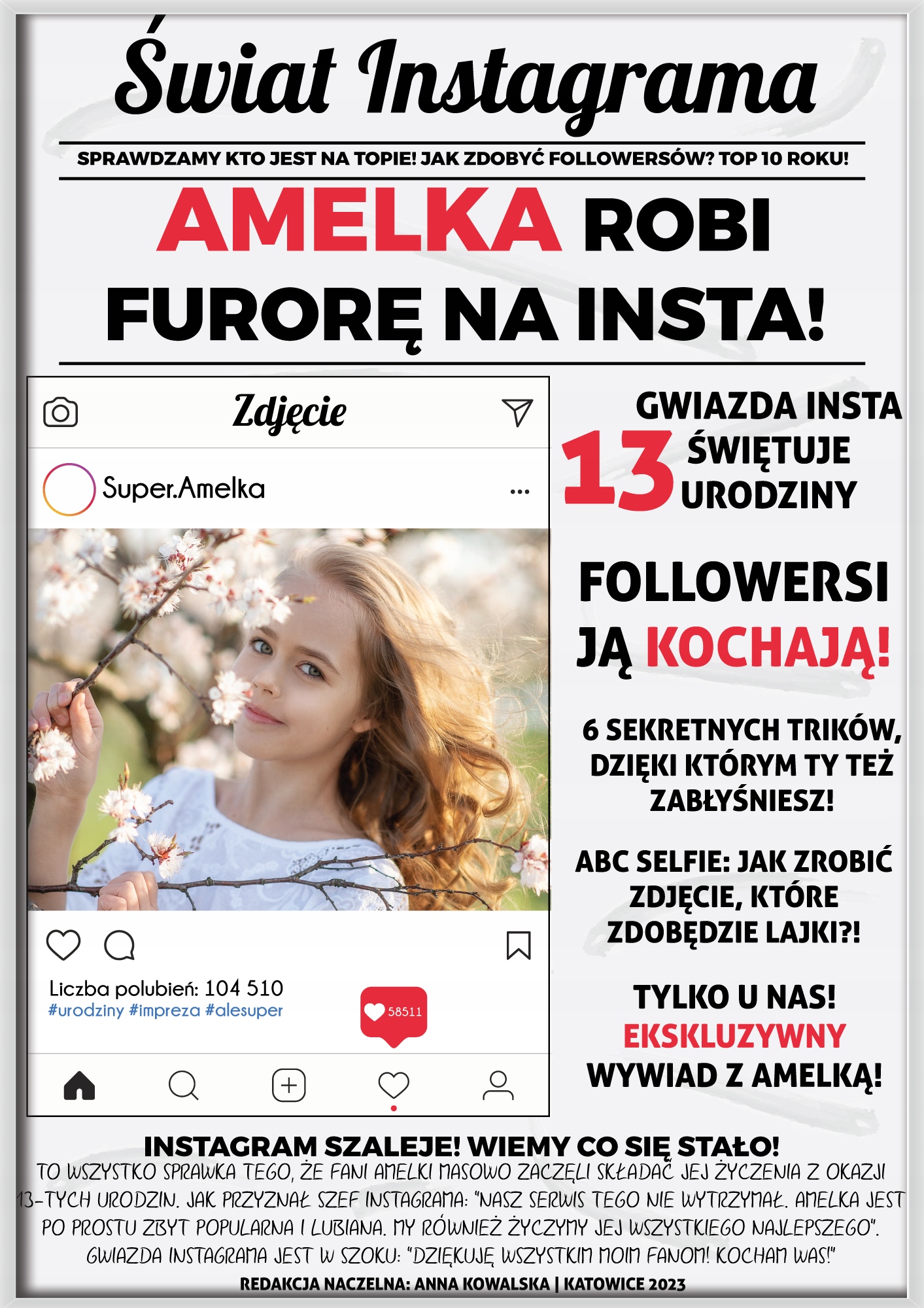 PREZENT NA URODZINY DLA NASTOLATKI GAZETA INSTAGRAM ZDJĘCIE IMIĘ RAMKA