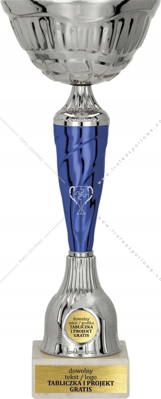 Metalowy Puchar Srebrno-Nieb.34cm +GRAWER GRATIS