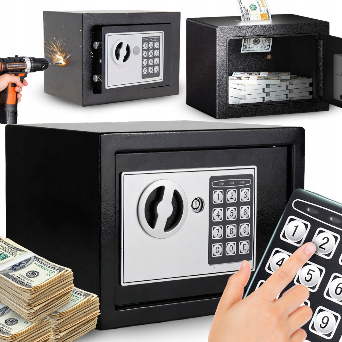 Domowy Sejf Kasetka Na Zamek Elektroniczny 10L Klucz Kod Szyfr Pancerna XL
