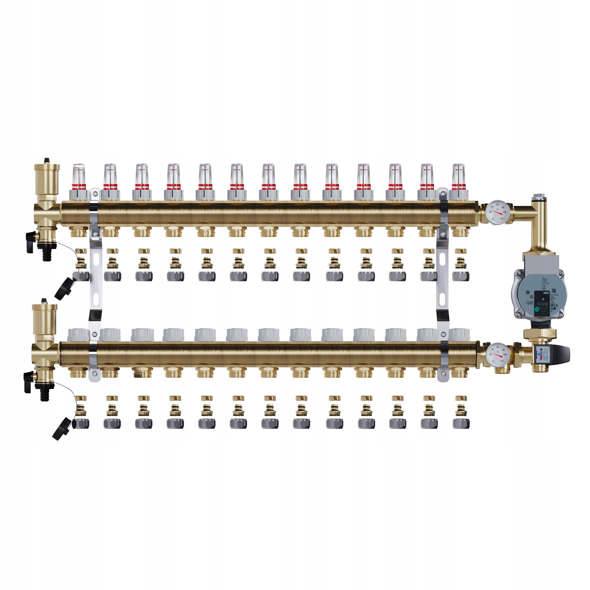 Rozdělovač pro podlahové topení a Pex Spojky 13 sekcí Čerpadlo Wilo