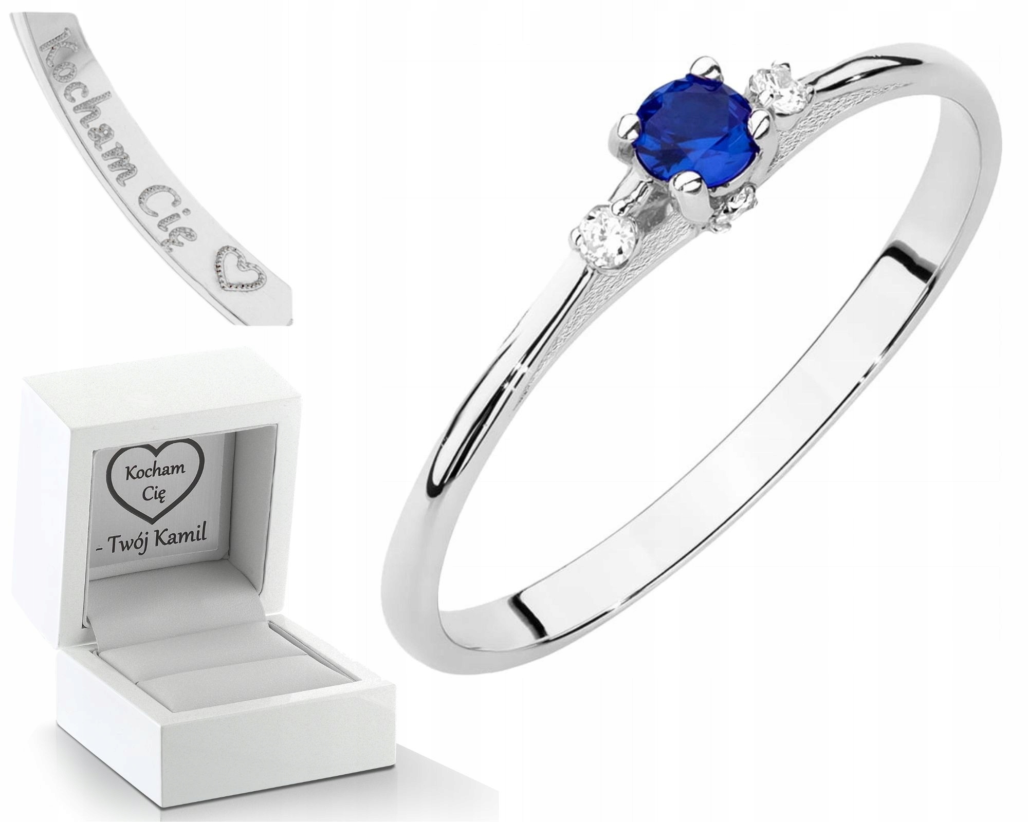 Prstýnek V Bílém Zlatě Safírové Brilianty Diamanty Dárek Gravírování