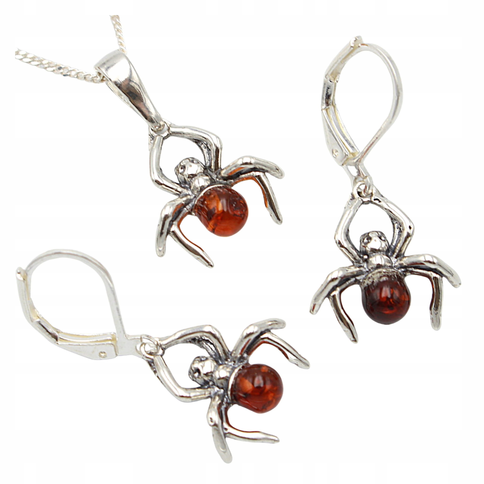 Náušnice A Přívěsek Stříbrný komplet s Jantarem