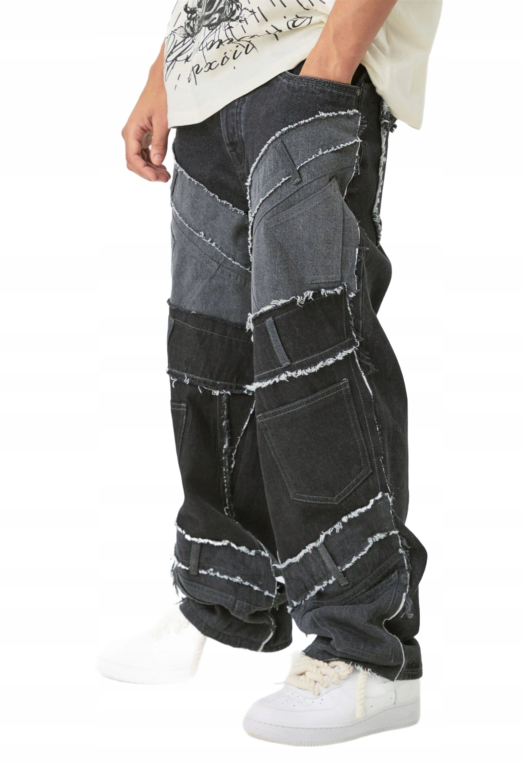 Boohooman Pánské Džíny Rovné Se Záplatami A Oděrkami, Černé, 32 Z3A