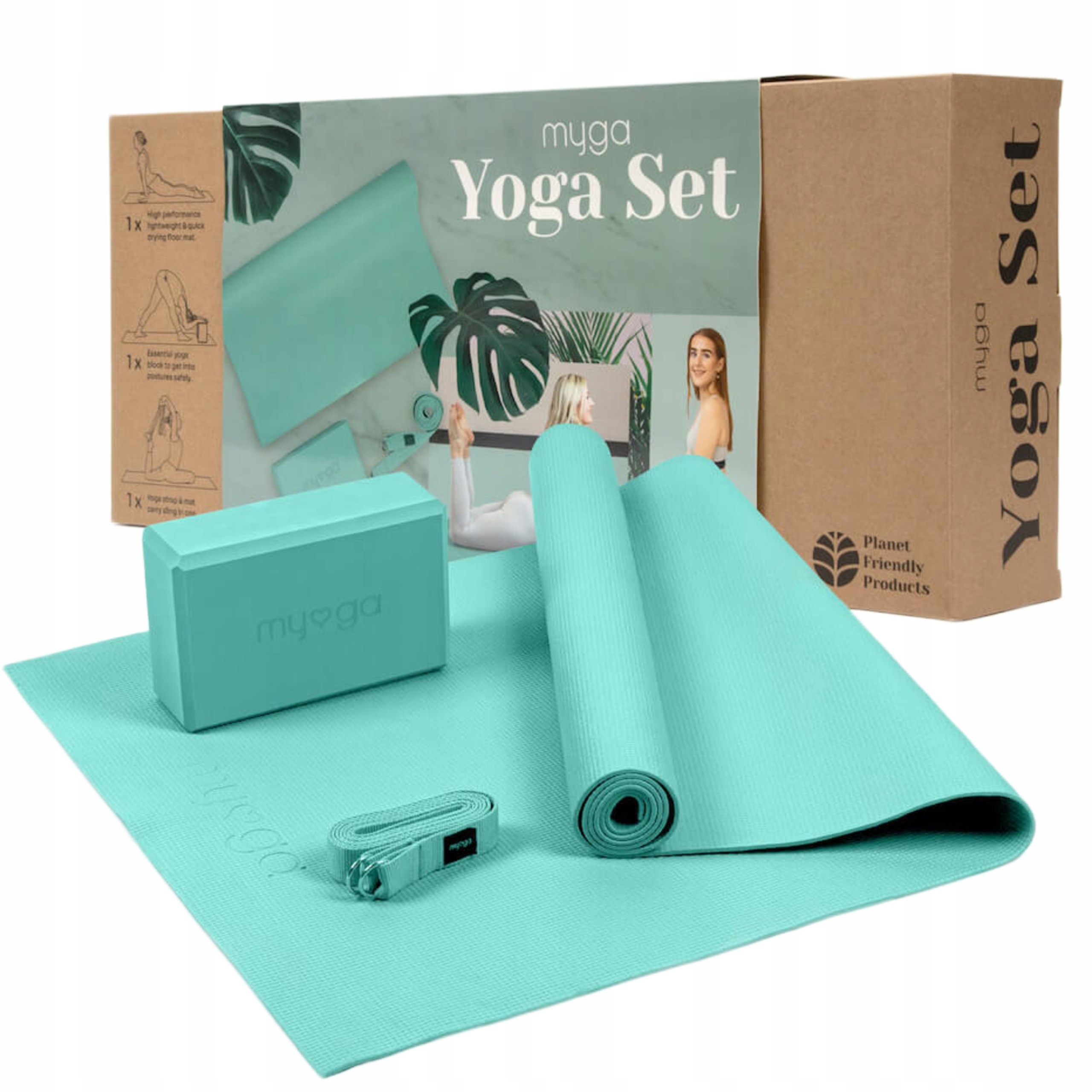 Sada na jógu myga Yoga Starter Kit podložka na cvičení blok pásek