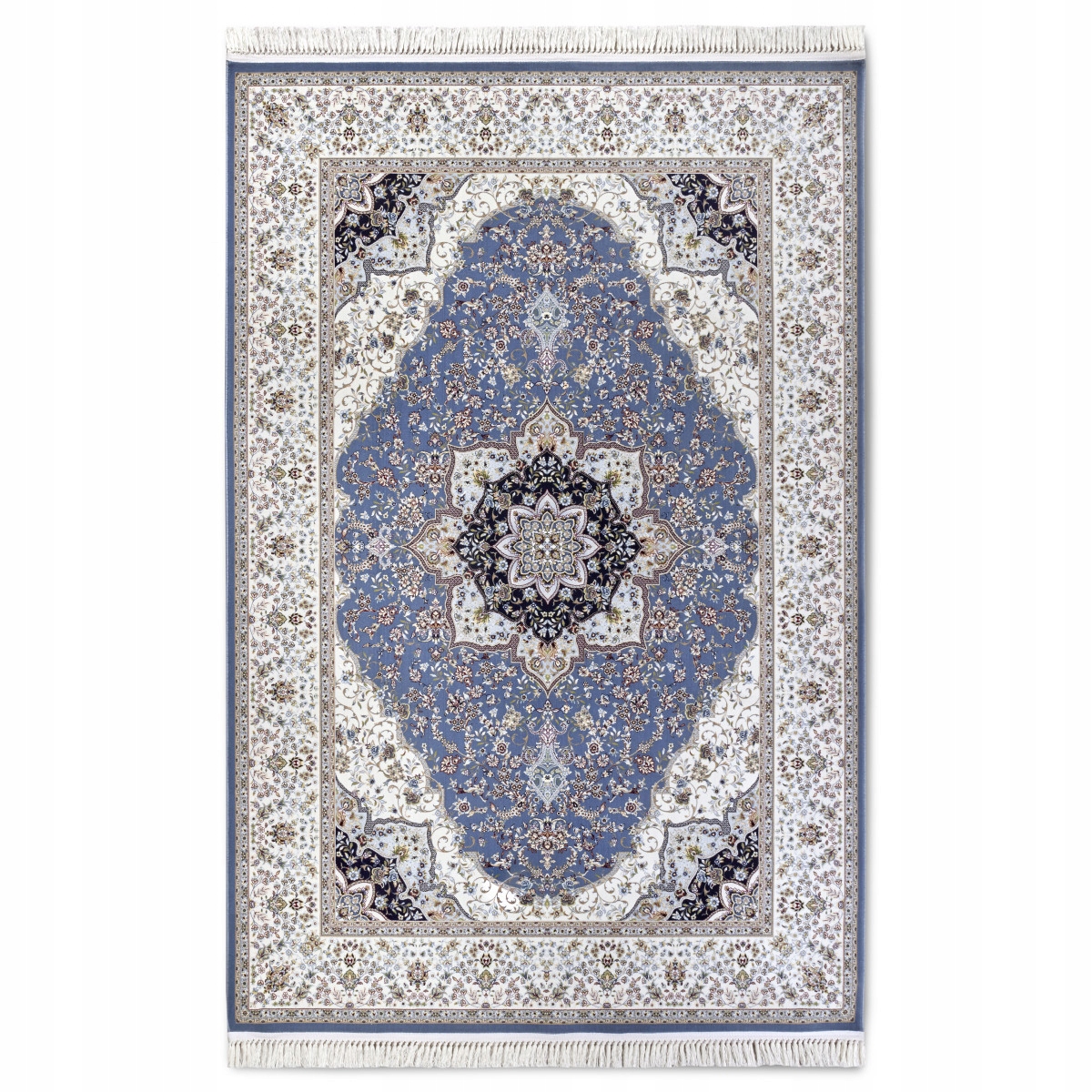 Tradičný koberec do obývačky 190x285, klasický modro-krémový s strapcami