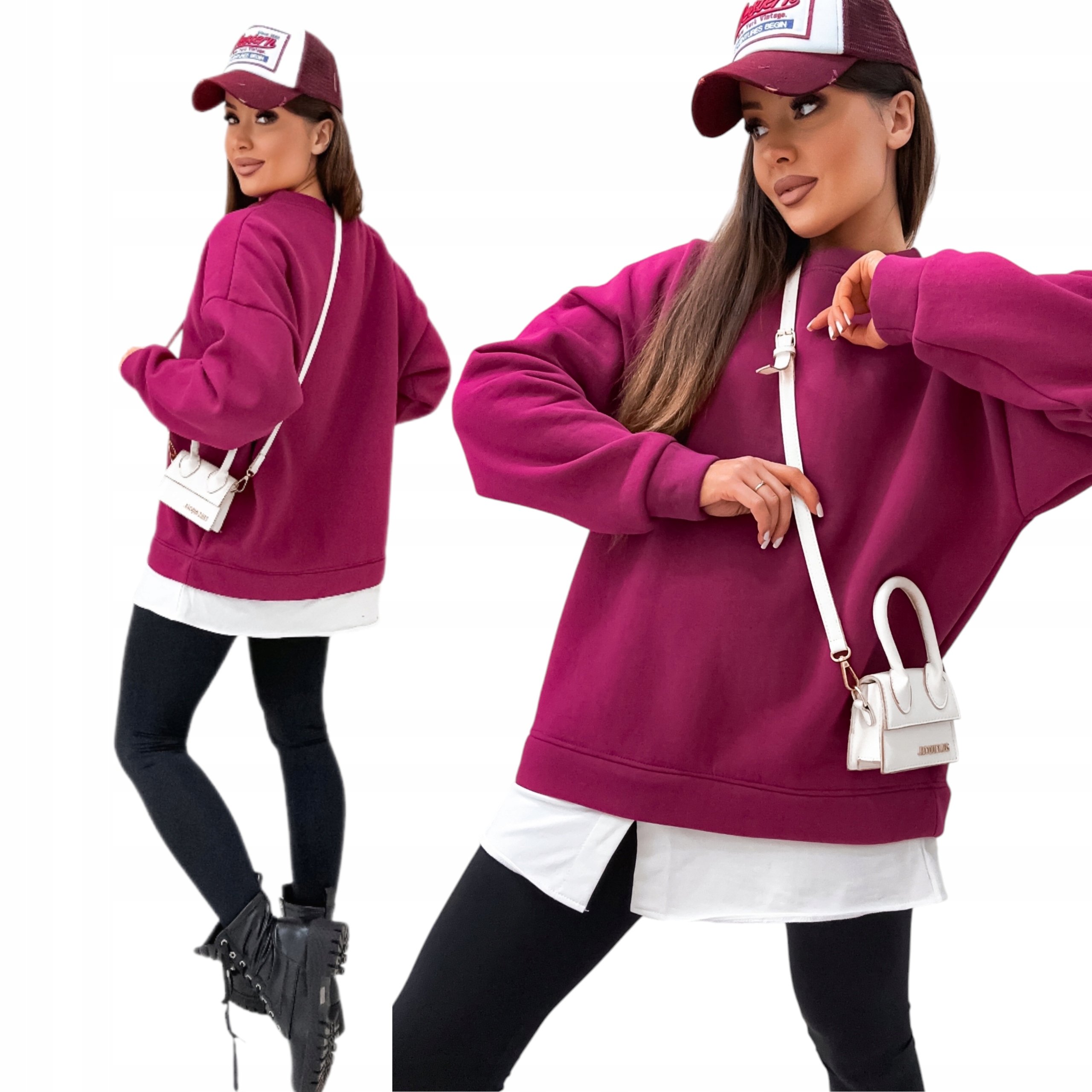 Zateplená Bavlněná Mikina S Odnímatelnou Vložkou One Size Oversize, švestková Pl