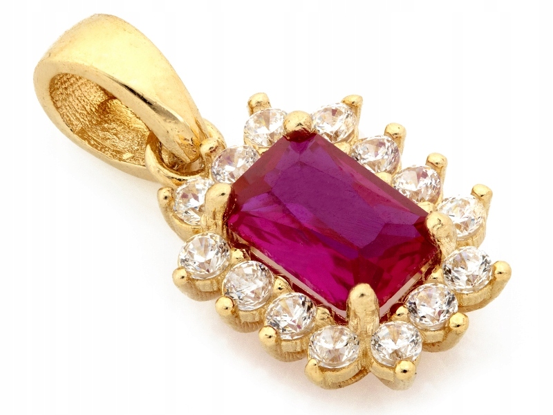 Přívěsek zlatý 585 obdélníková markýza s červeným kamenem elegantní 14k