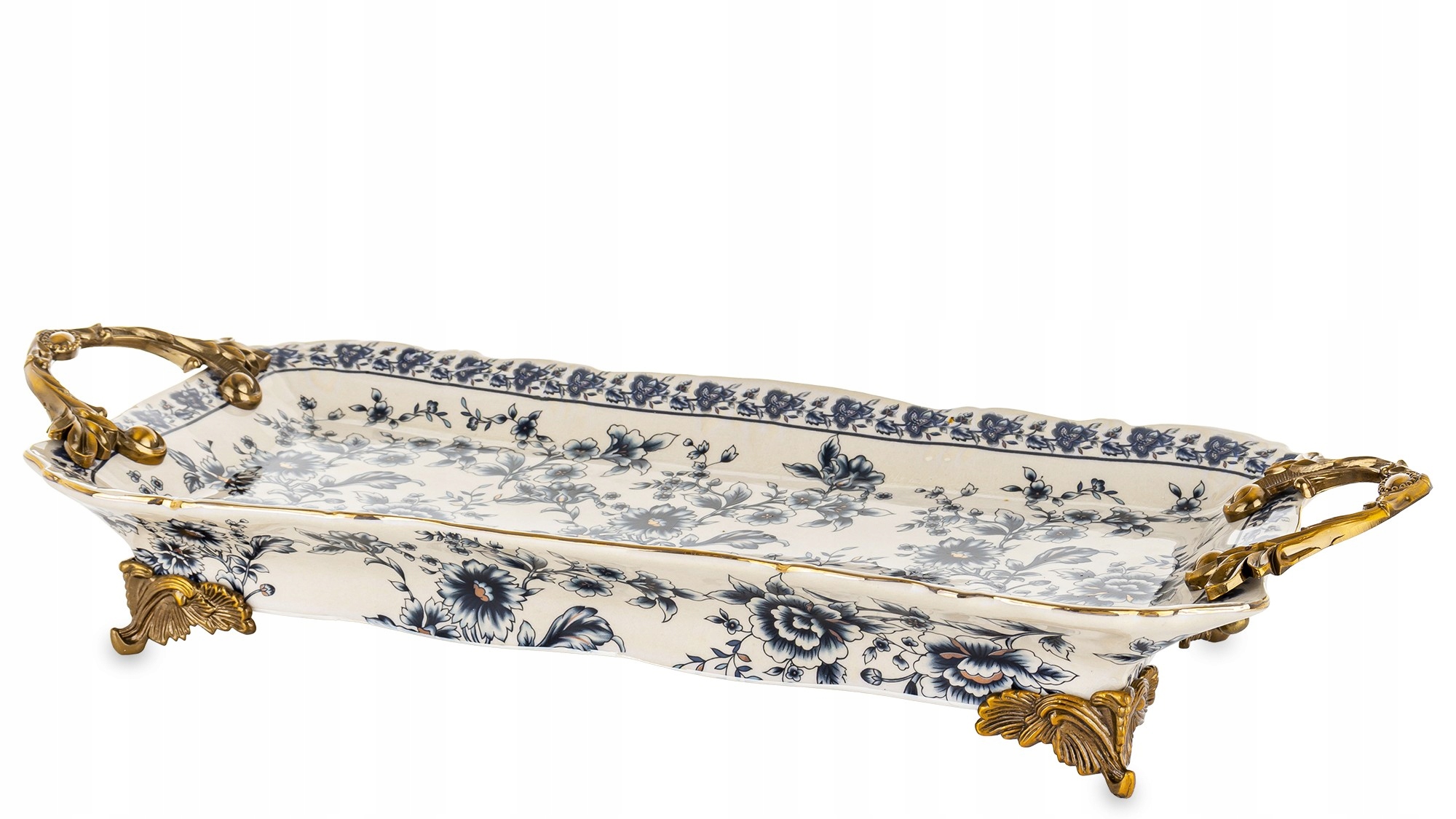 Palácová podnos Retro keramika starnúca biela modrá zlatá podnosová noha