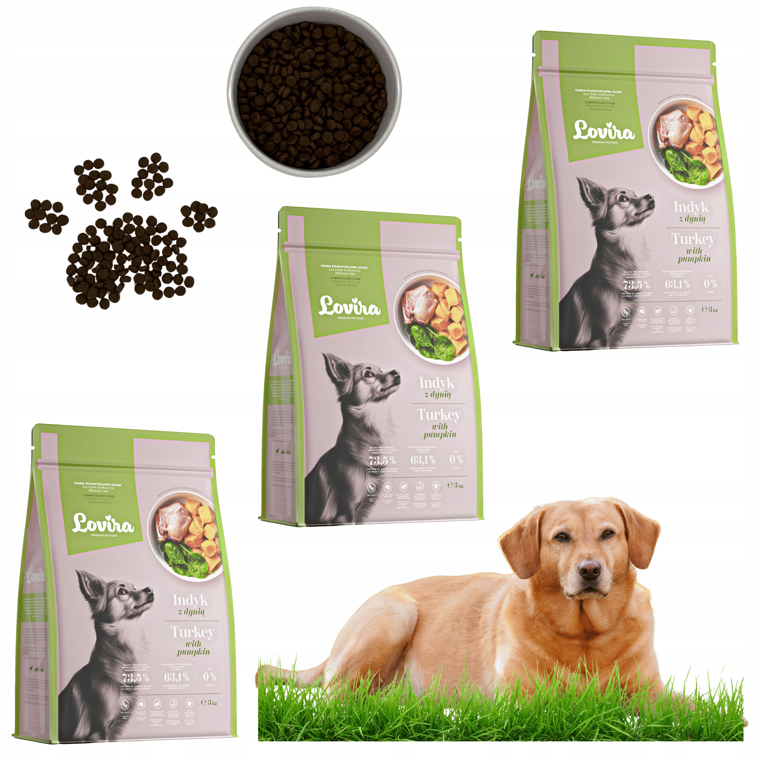 Levně Set 3X Suché Krmivo pro psa Premium Krůta S Dýní, bezobilné, Vitamíny