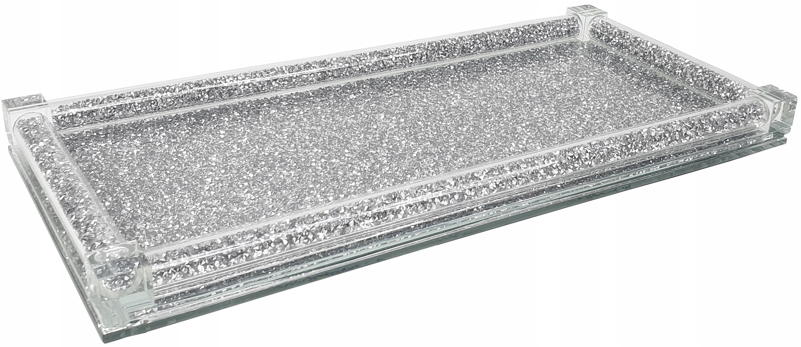 TACA SZKLANA PROSTOKĄTNA SREBRNA GLAMOUR KRYSZTAŁY HB66332-SFJ