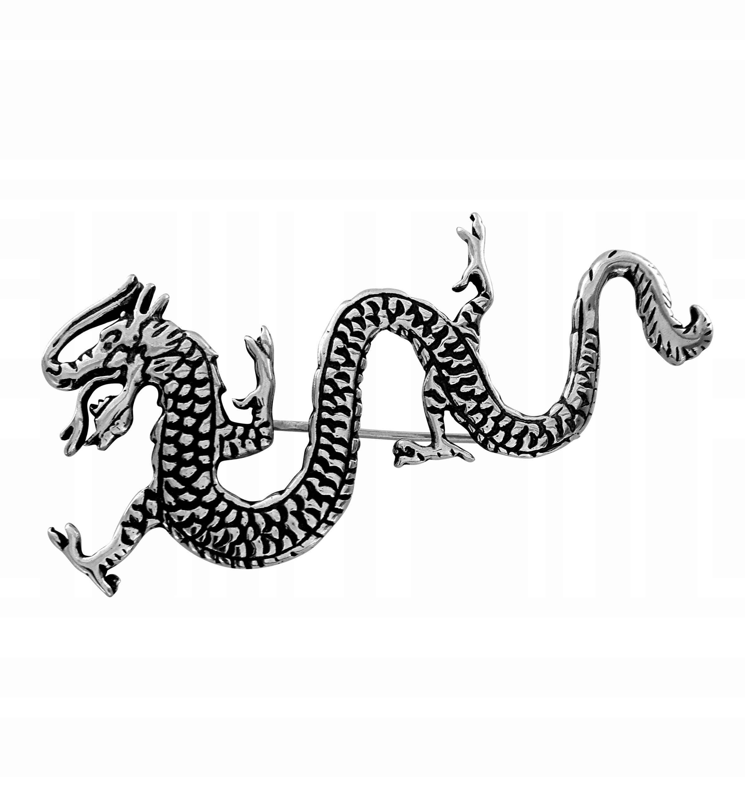 Krásná Brož Čínský Drak Stříbro 925 Oxidovaná