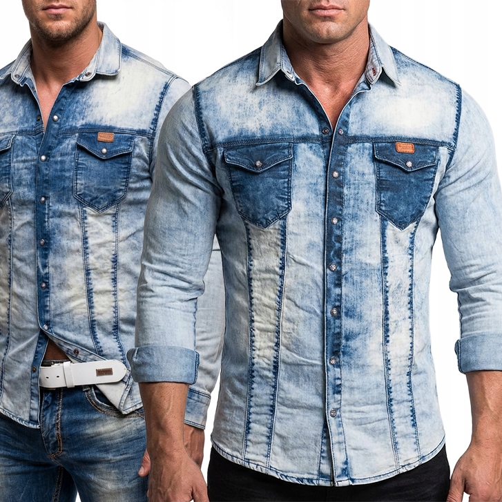 Jasná džínová košile Cipo Baxx Přetíratelná, vypasovaná, slim