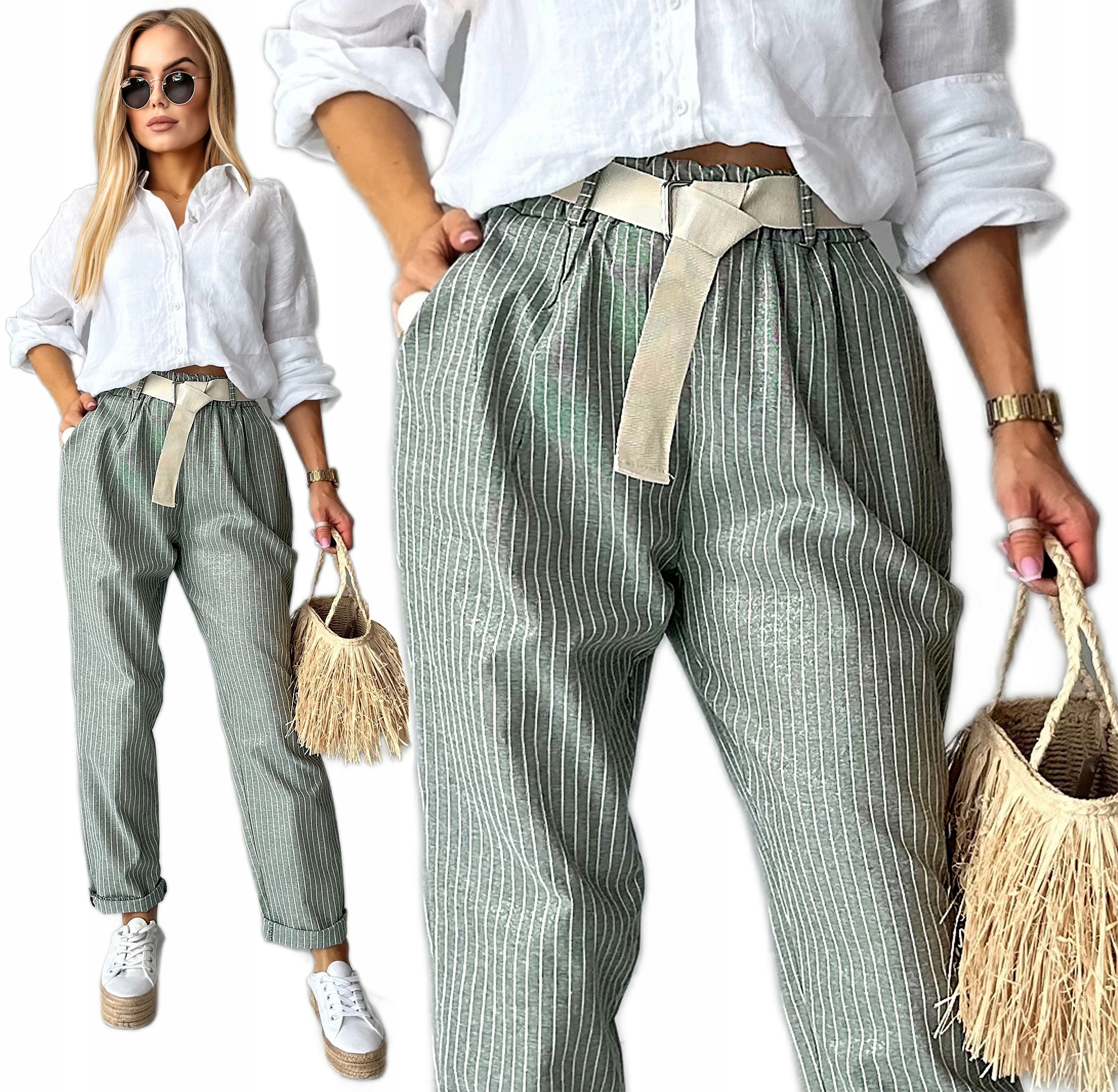 Modne Spodnie Damskie chinosy stylowe paseczki 44 Regina