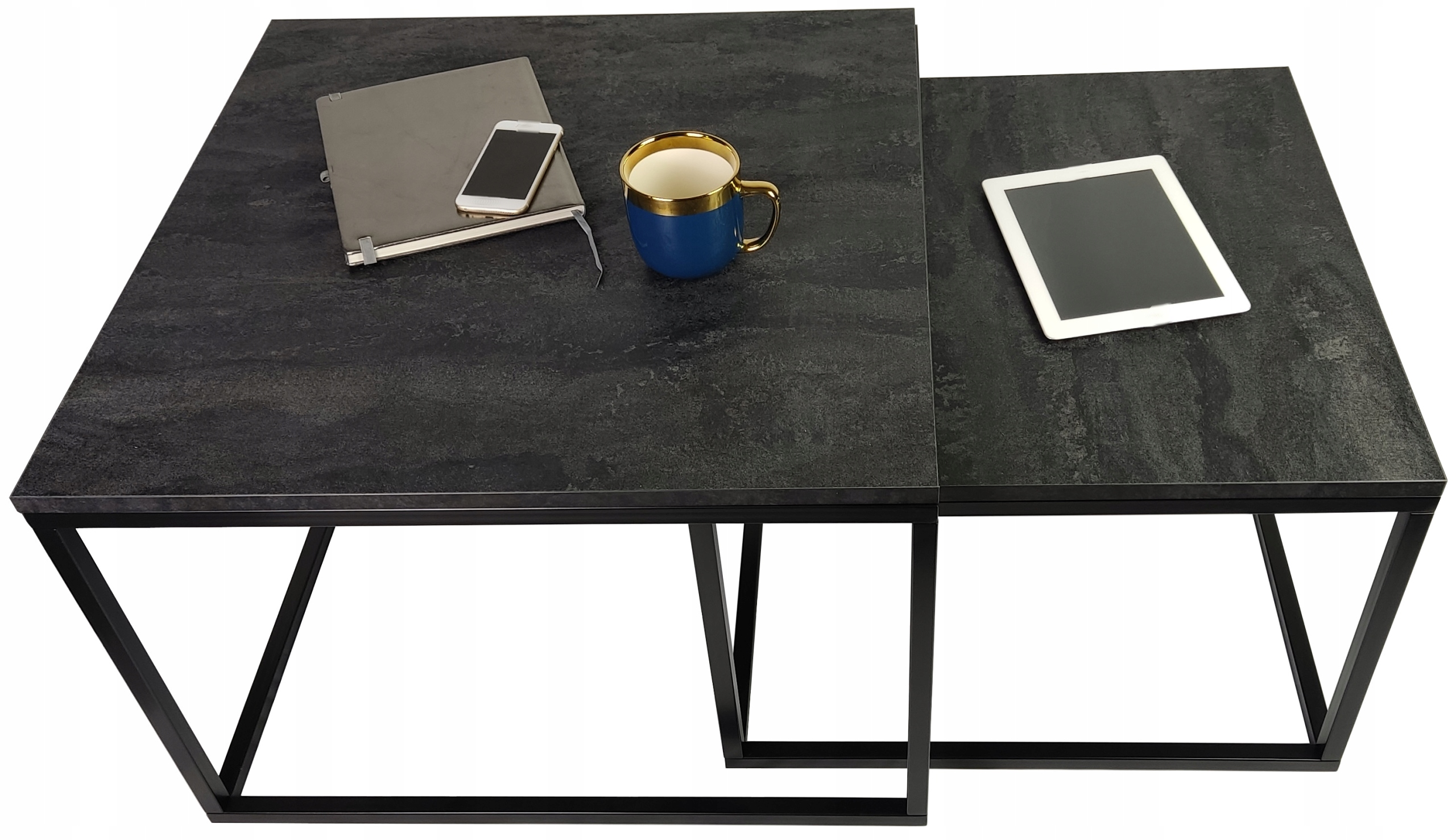 Konferenční stolek 2v1 loft kovový černý