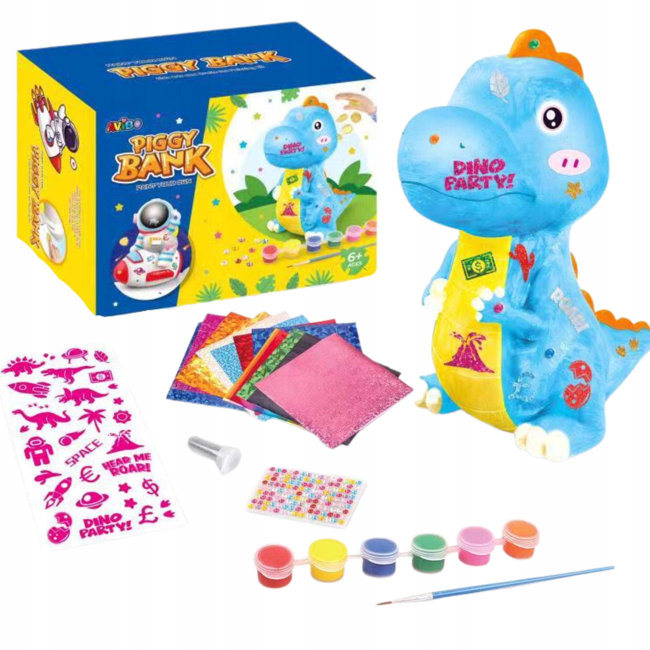 DINOZAUR ZESTAW KREATYWNY SKARBONKA DLA DZIECI DUŻY FIGURKA FARBKI NAKLEJKI
