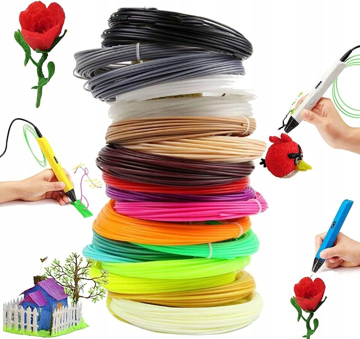 WKŁADY do DŁUGOPISU 3D PEN Filament DO DRUKOWANIA 20 KOLORÓW 100 METRÓW MIX Waga filamentu 180 g