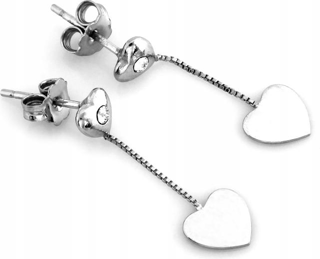 Stříbrné závěsné náušnice 925 srdíčka s řetízkem na tyči srdce