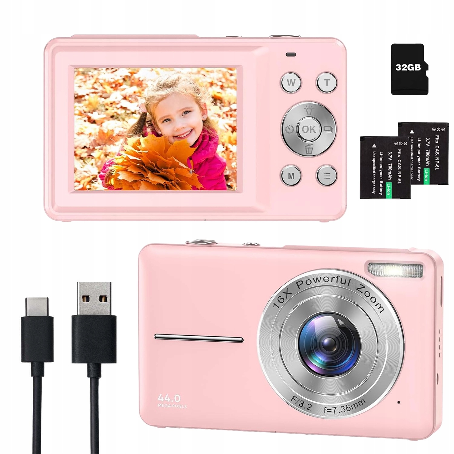 Digitální Fotoaparát 16X Zoom S 32G Paměťovou Kartou, Růžový S Kamerou