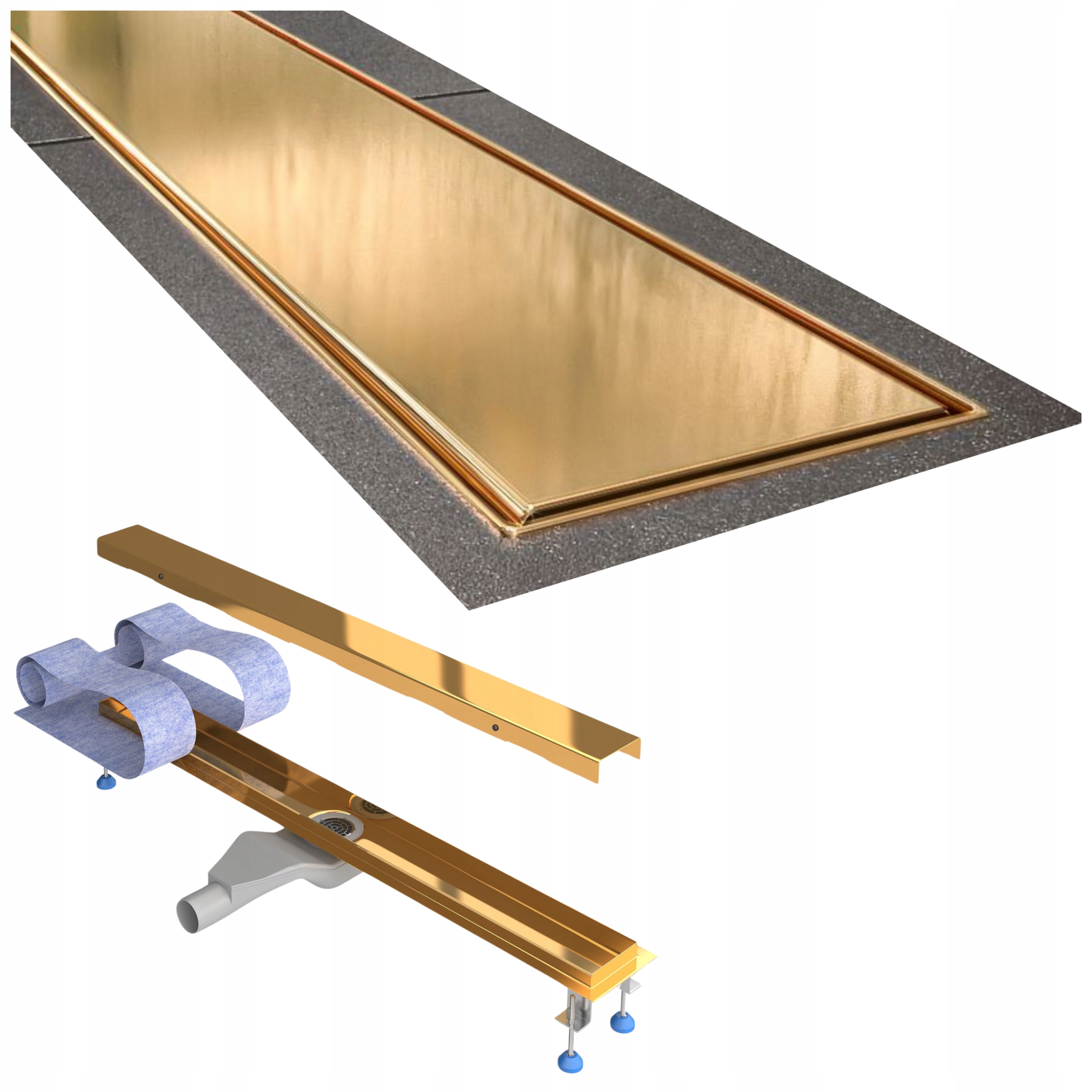 Lineárny odtok 70 cm zlatý nízky kompletný set vysoká kvalita Waterway