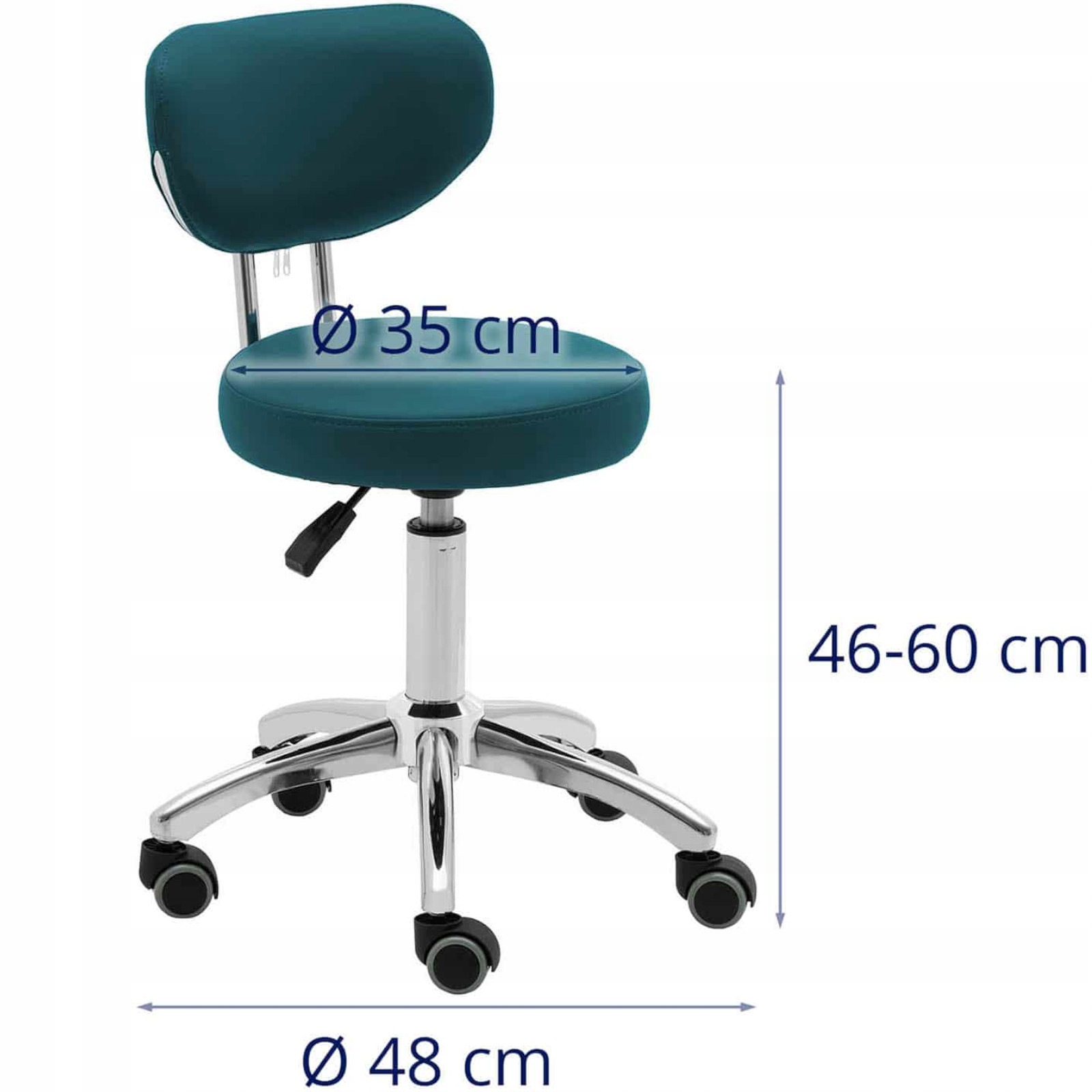 Kosmetické Křeslo Otočné S Opěradlem Physia 46-60 CM 5 Koleček, Tyrkysová Barva