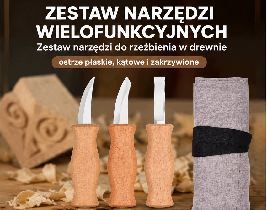 Zestaw Narzędzi Wielofunkcyjnych Do Rzeźbienia W Drewnie – 3 Ostrza Etui
