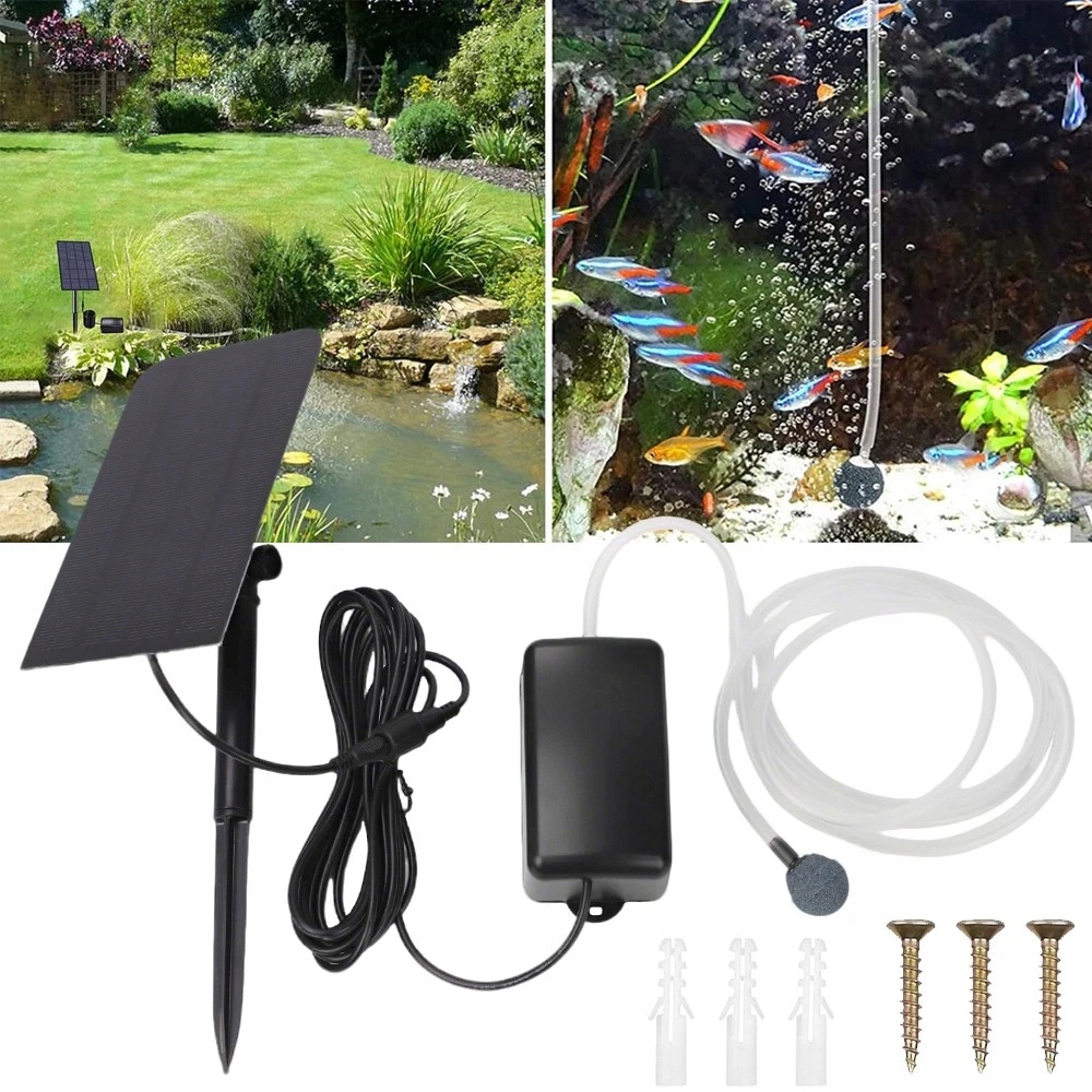 Solární Provzdušňovač Do Jezírka 6V 2W Tichý Pro Jezírko 0,8L/min S Držákem