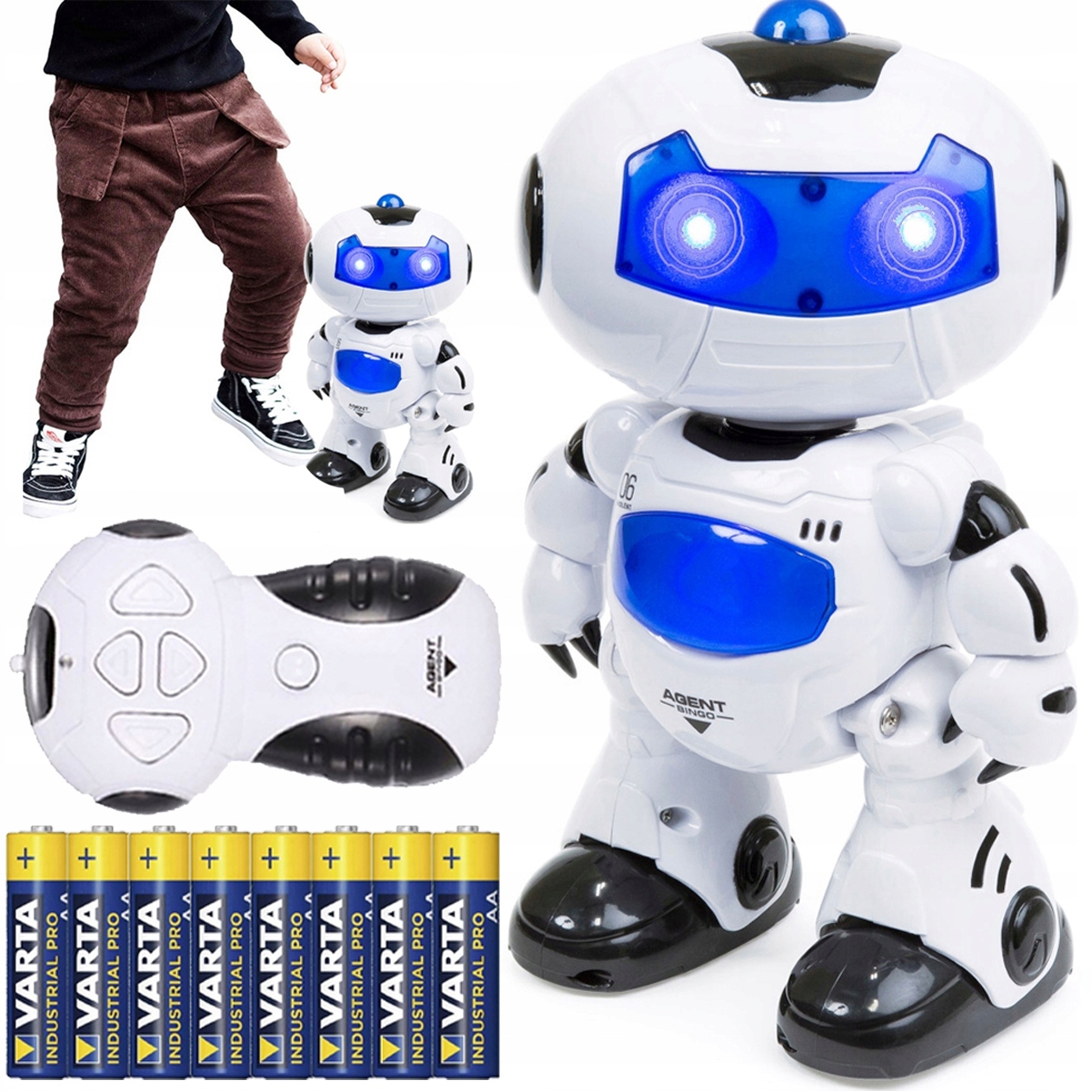 ZDALNIE STEROWANY ROBOT INTERAKTYWNY ŚWIATŁO DŹWIĘK PILOT zestaw + BATERIE