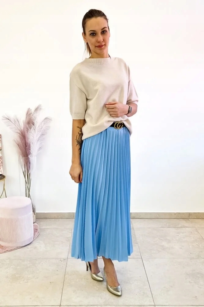 Dlouhá Sukně Maxi Plisovaná Modrá Uni