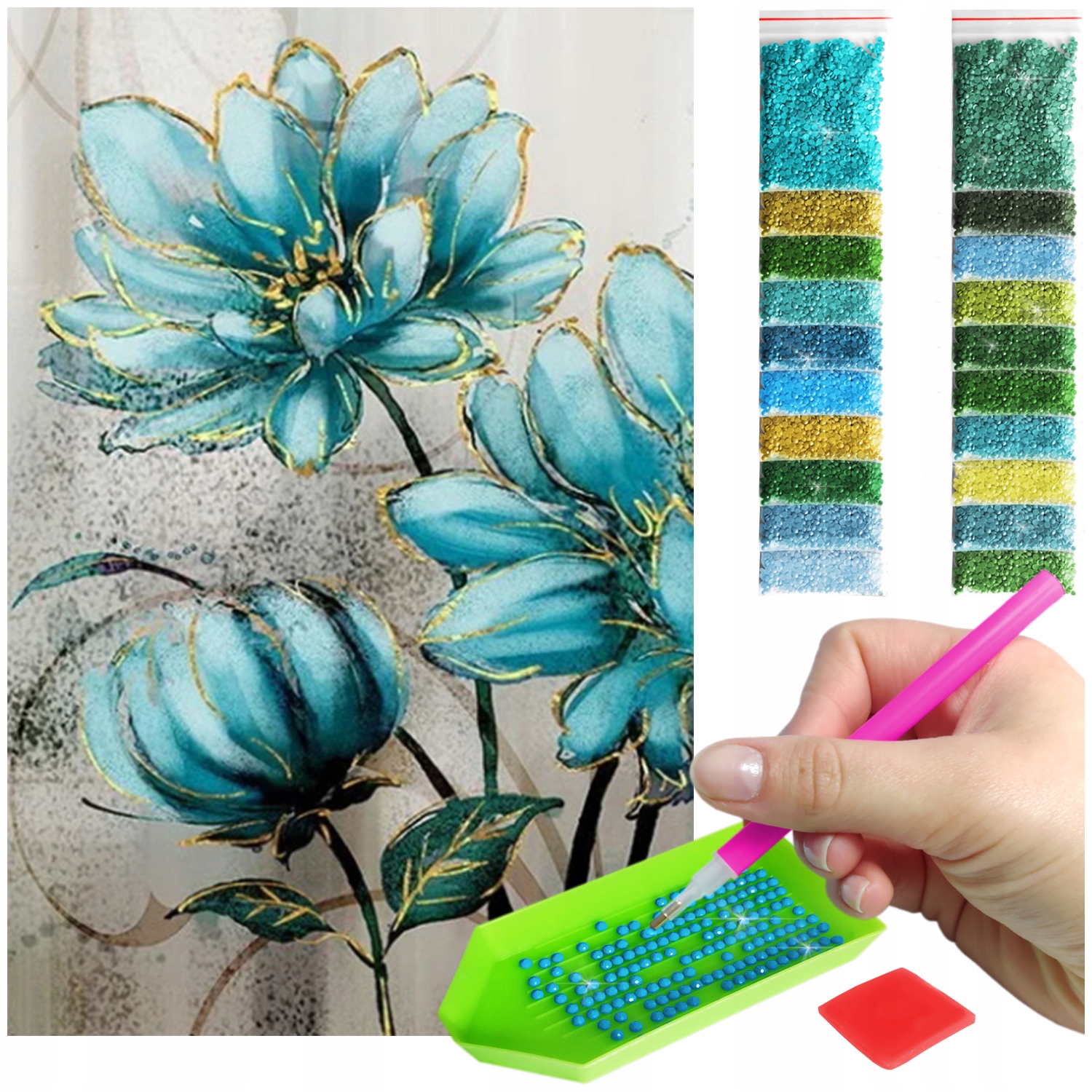 Výšivka Diamond Painting mozaika květiny v barvě moře sada