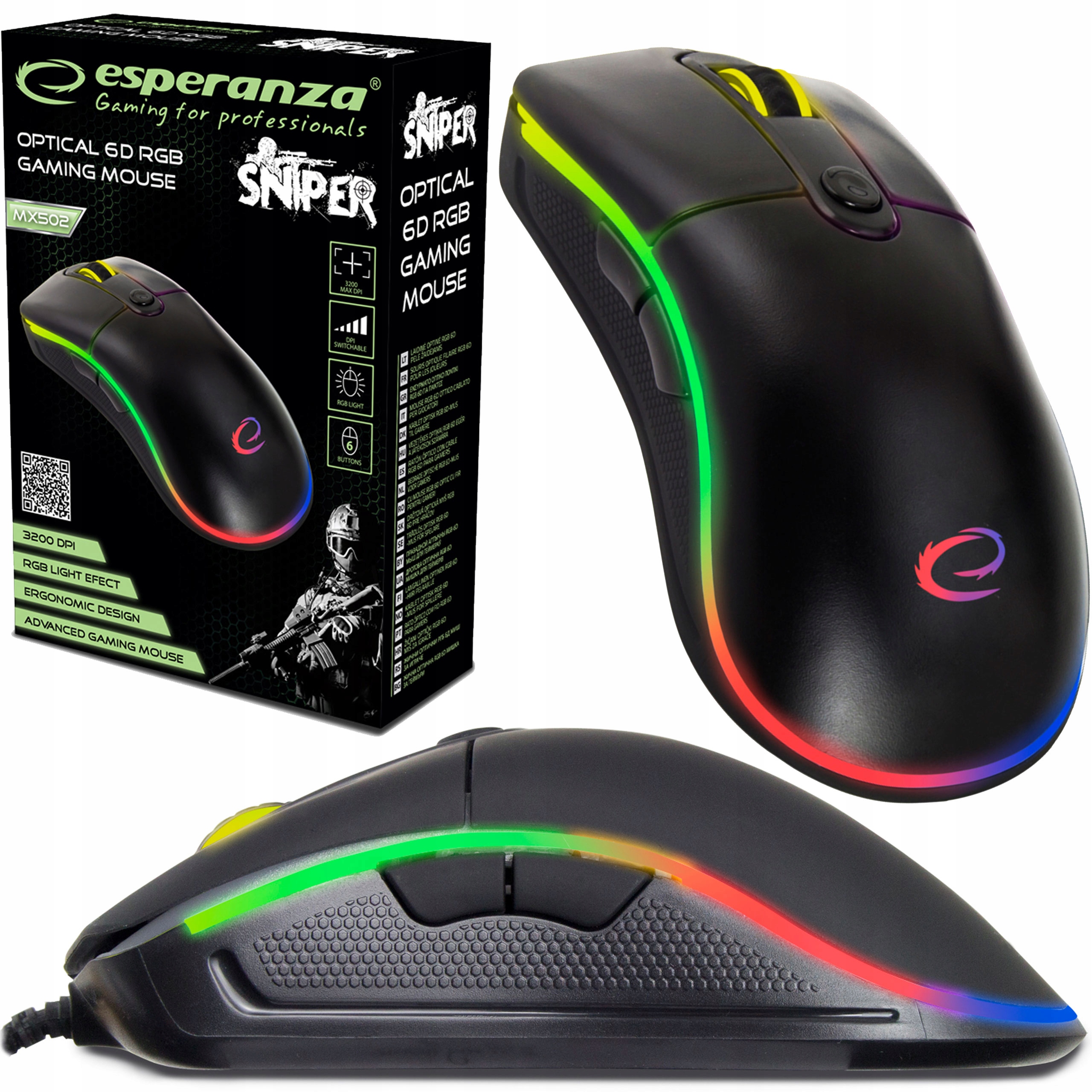 

Mysz myszka Gamingowa Dla Graczy Rgb Led 3200 Dpi