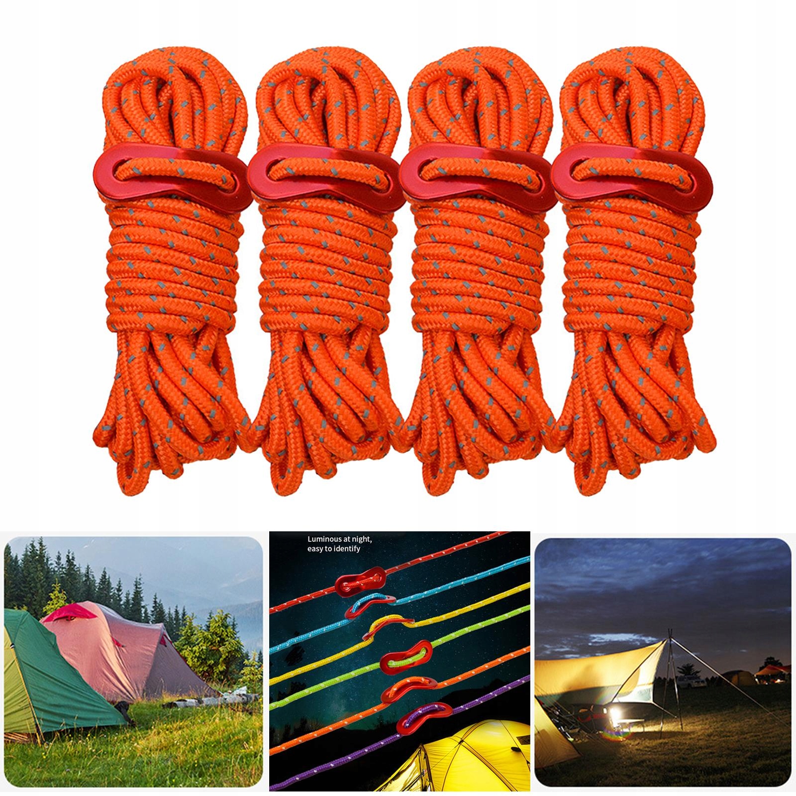 4Pcs Reflective Trip Guy Line Tent Tarp Rope Cord Paracord Guide Orange Szerokość 15 m