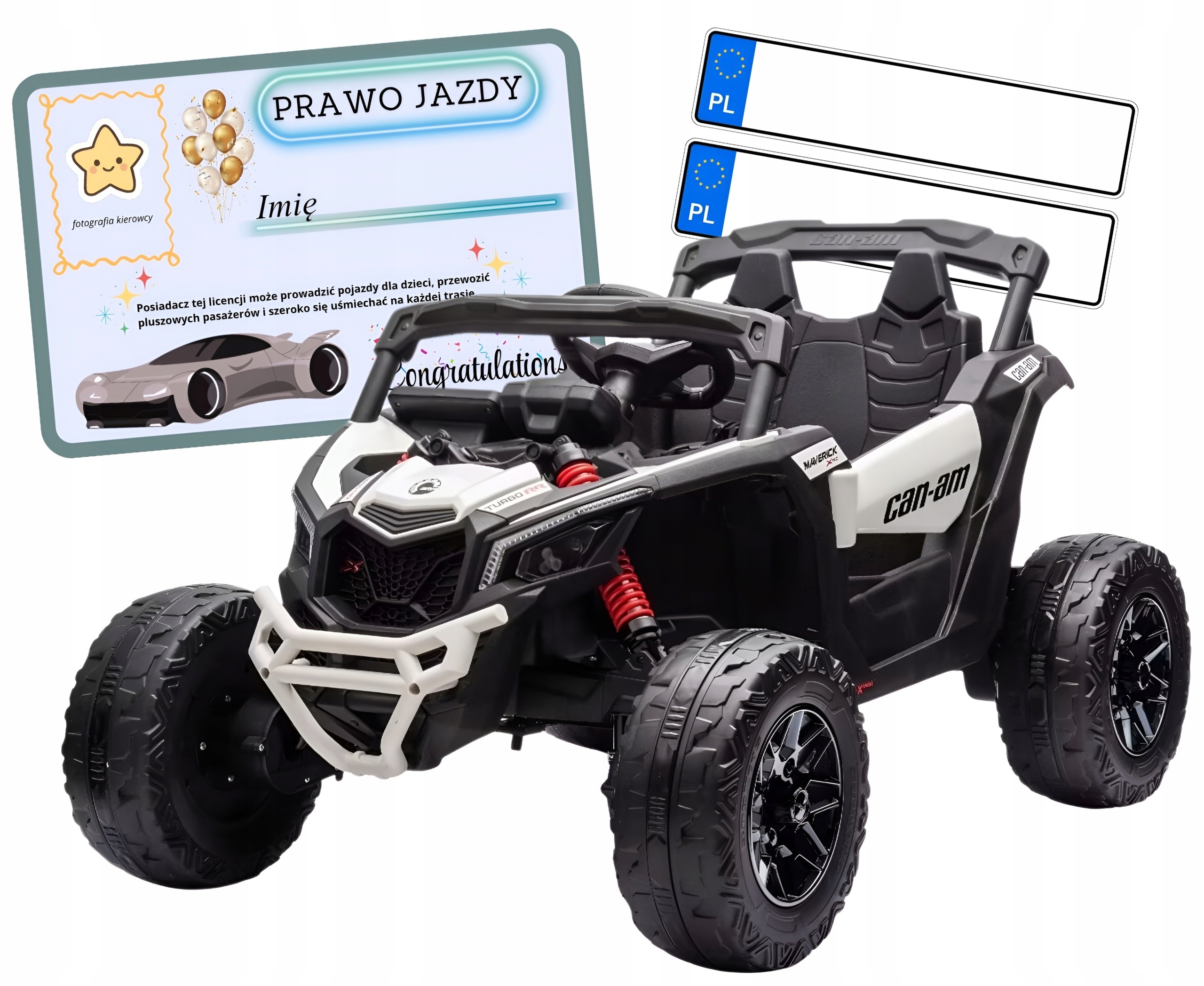 Auto na akumulator pilot skóra Eva 4x4 180W Maverik Can-an biały Prawko