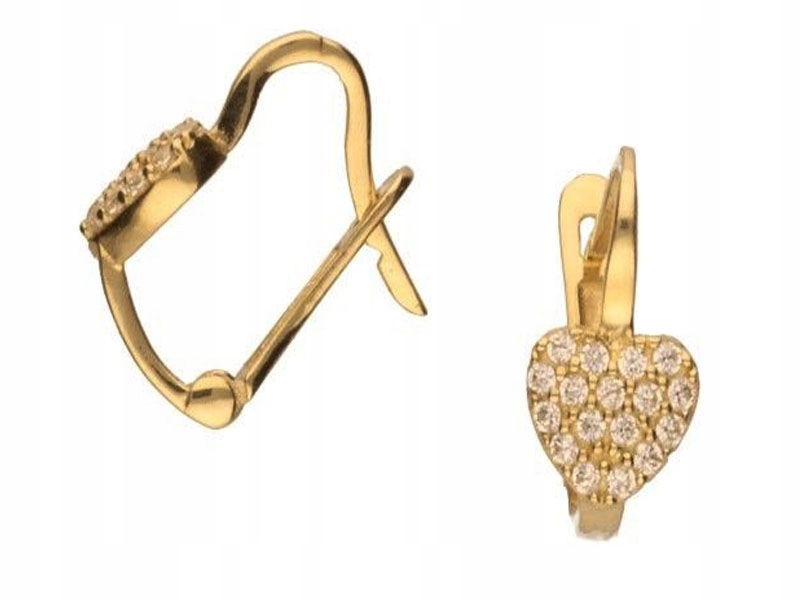 Zlaté náušnice 585 Srdíčka Se Zirkony 1,46g módní designový dárek pro ni