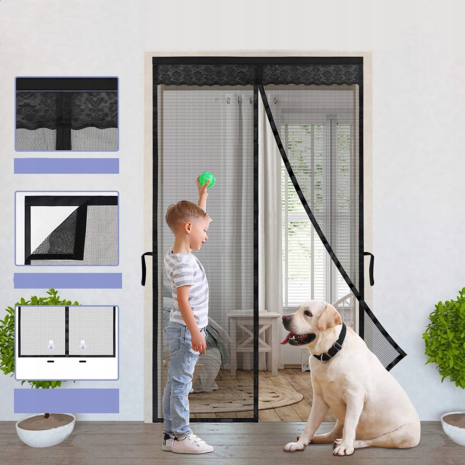 MOSKITIERA SIATKA NA DRZWI Z MAGNESEM 200x70cm Szerokość górna 1 cm