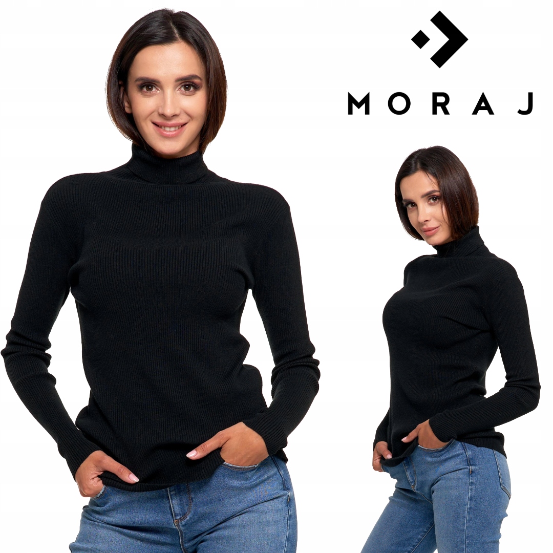 SWETER GOLF DAMSKI W PRĄŻEK CZARNY PRĄŻKOWANY DŁUGI RĘKAW MORAJ R. XXL