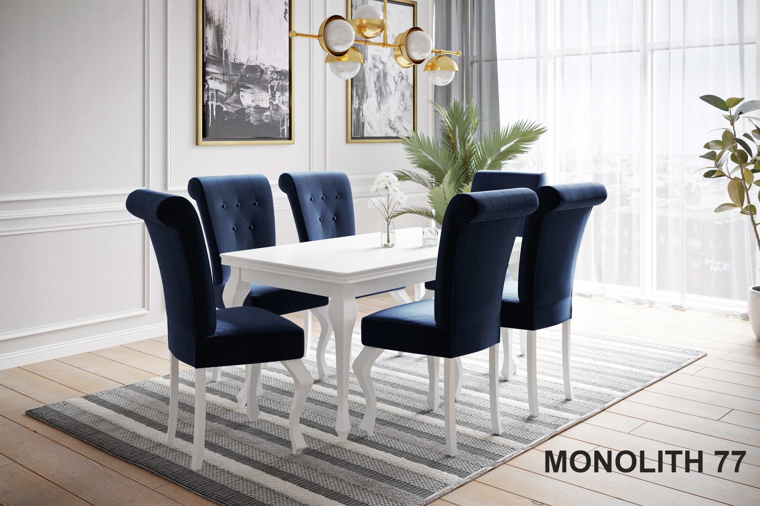 Stół 170/250 LUDWIK GLAMOUR BIAŁY POŁYSK DO SALONU Głębokość mebla 90 cm