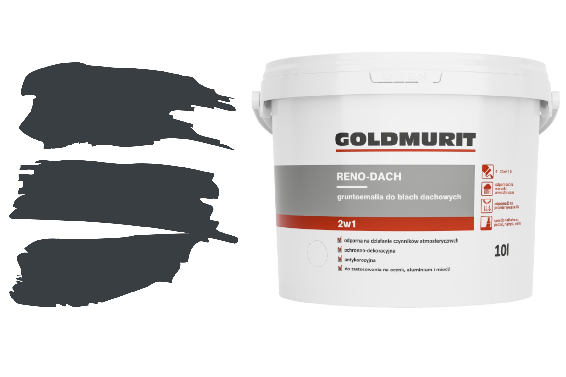 Goldmurit Reno-Dach-vodou riediteľná farba na strechy grafitová Ral 701610 l