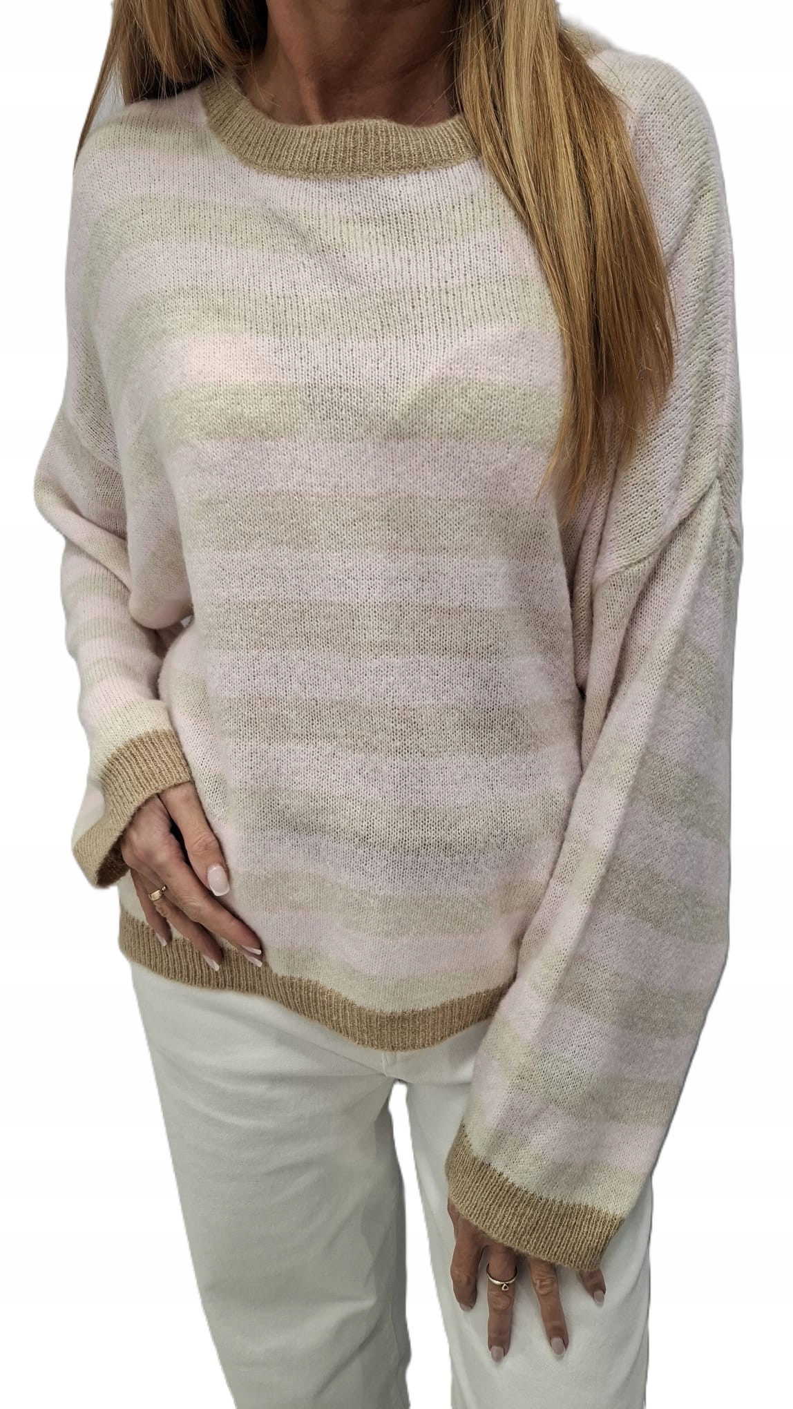 Lemonada Svetr s pruhovanou vlnou béžová růžová bílá Novinka