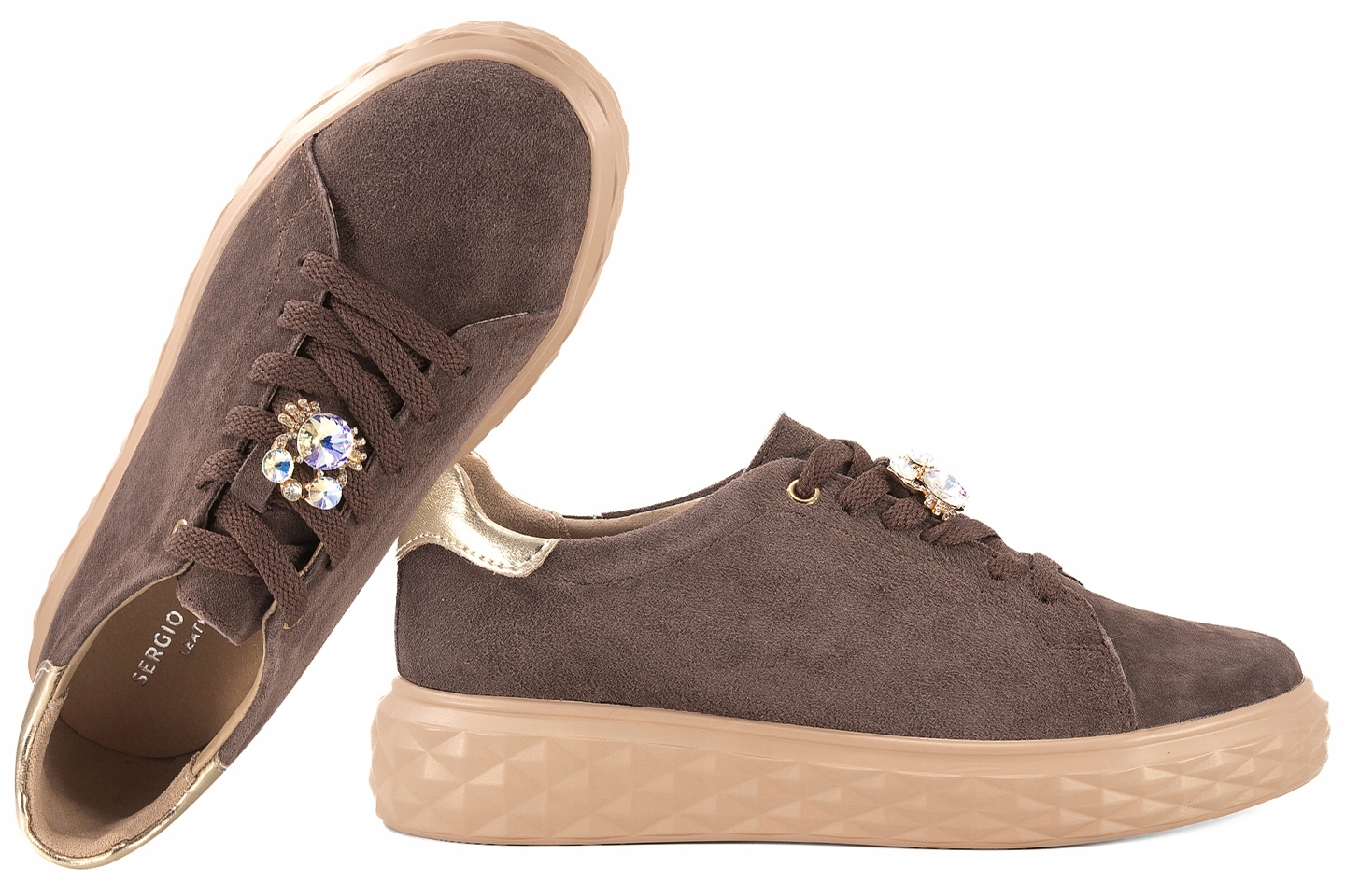 Sergio Leone SP-110 Semišové Polobotky, Kožené Tenisky Na Platformě, hnědá barva