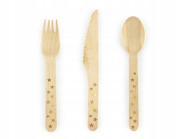 

Sztućce Drewniane Gwiazdki Złoty 16 CM